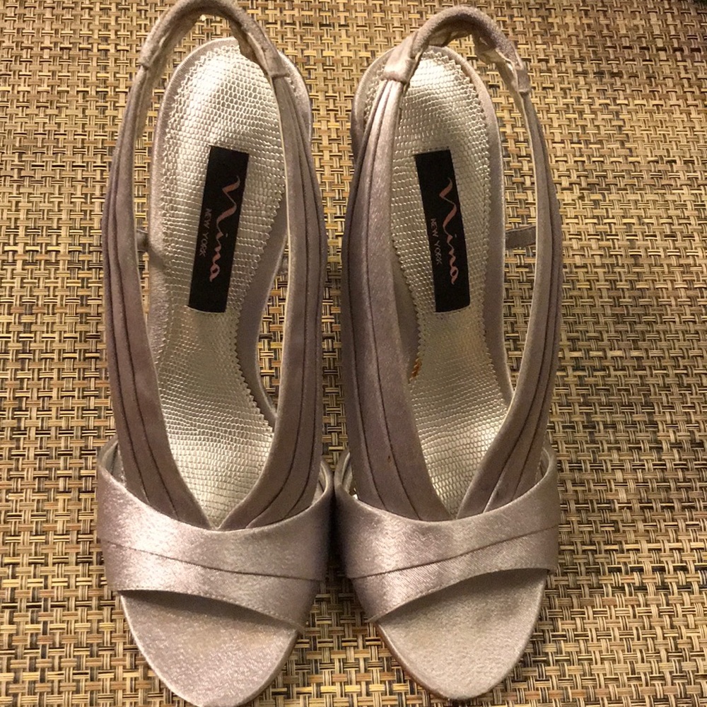 Nina silver fabric evening sandal